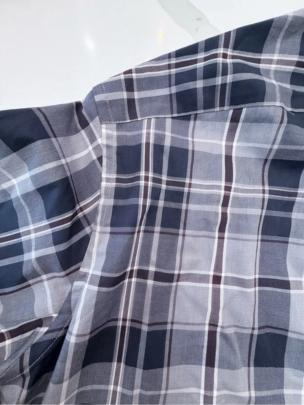 Thomas Dean Gray, Navy and White Plaid Button-Down Shirt